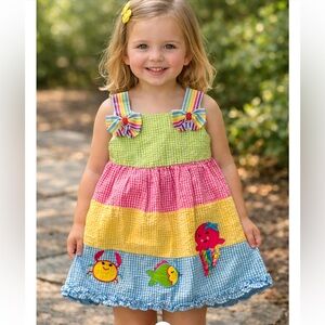 Vtg Emily Rose Dress Kids 3T Multi Ruffle Trim Tiered Gingham Seersucker